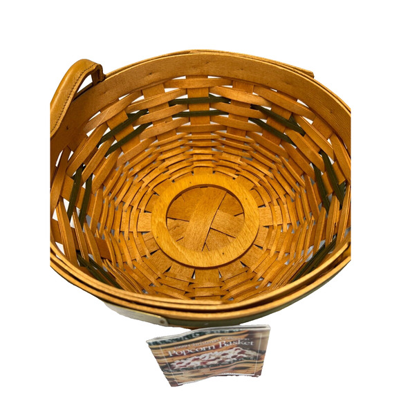 1999 Longaberger Christmas Collection Popcorn Basket w/Green Liner & Protector - Picture 3 of 4